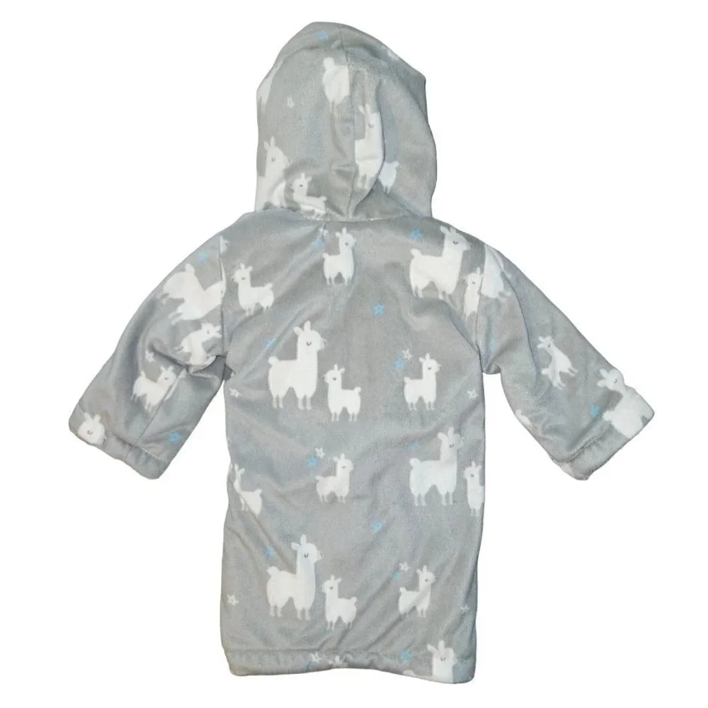 Blanekts & Beyond Llama Bathrobe‎ Unisex Baby 12 M Grey Blue Stars Animals NEW